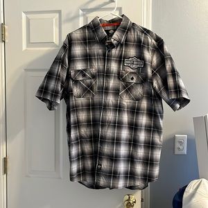 Harley Davison black and white button down shirt